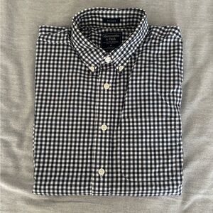Abercrombie & Fitch Men's Navy and White Gingham Shirt